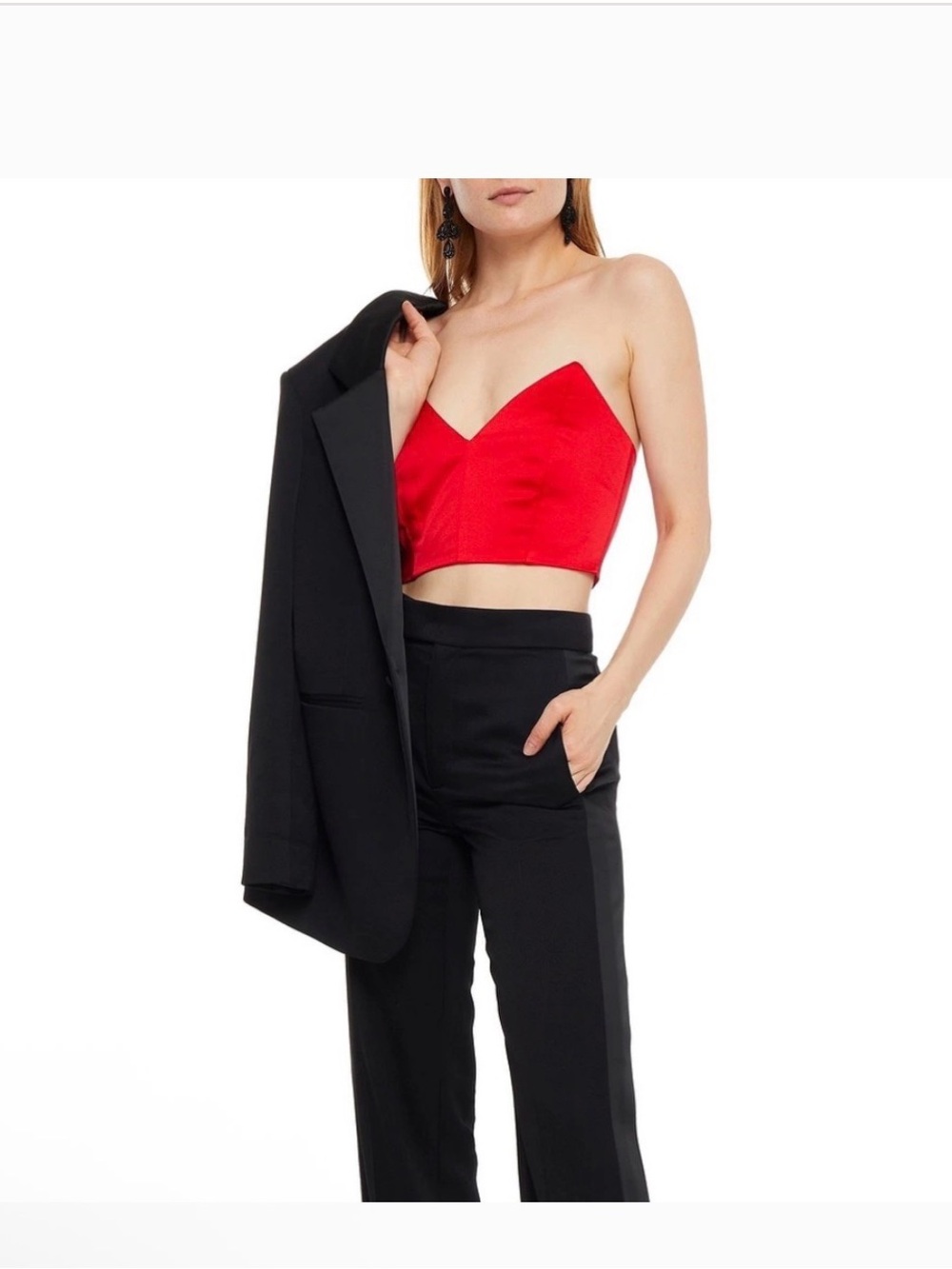 MICHELLE MASON
Red Cropped Silk-Charmeuse Bustier Top 
2 NWT